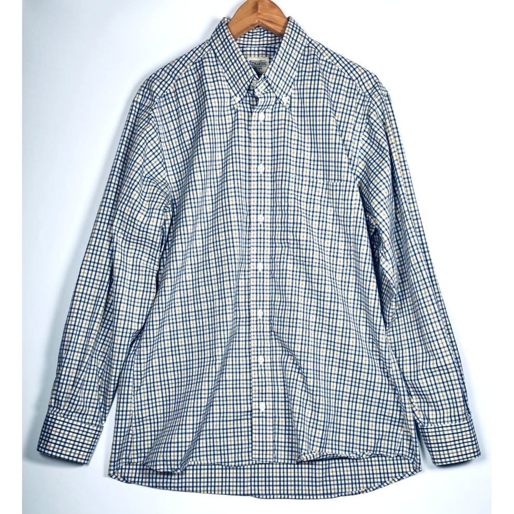 Gitman Bros Shirt Mens Large Blue Olive Tattersall Check Made USA Cotton